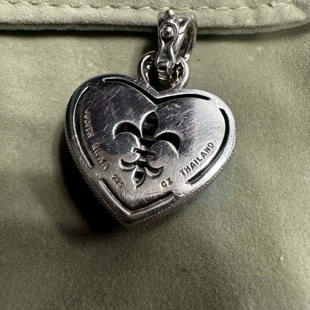 Judith Ripka Silver Heart Pendant with Blue Aquamarine stones - Picture 4 of 5